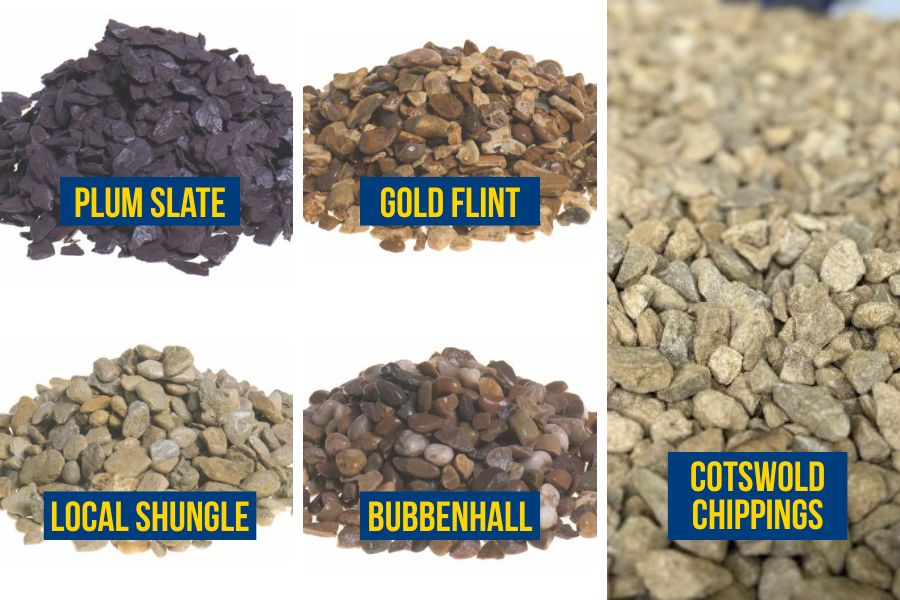 An image of 5 of the best selling decorative aggregates from AWBS